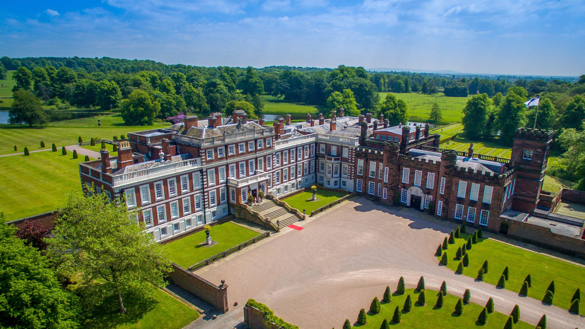 Aerial image of Knowsley Hall, a stately home in Liverpool