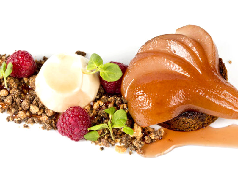 Picture of poached spiced pear dessert