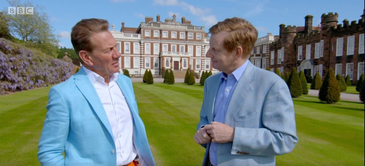 Michael Portilo interviewing The Earl of Derby at Knowsley Hall for a documentary.