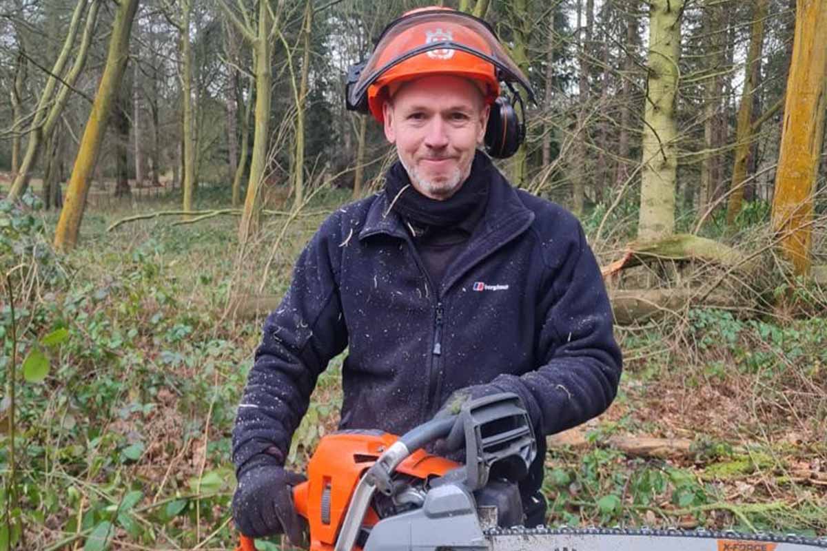 A Gardener with a saw at Knowsley Estate