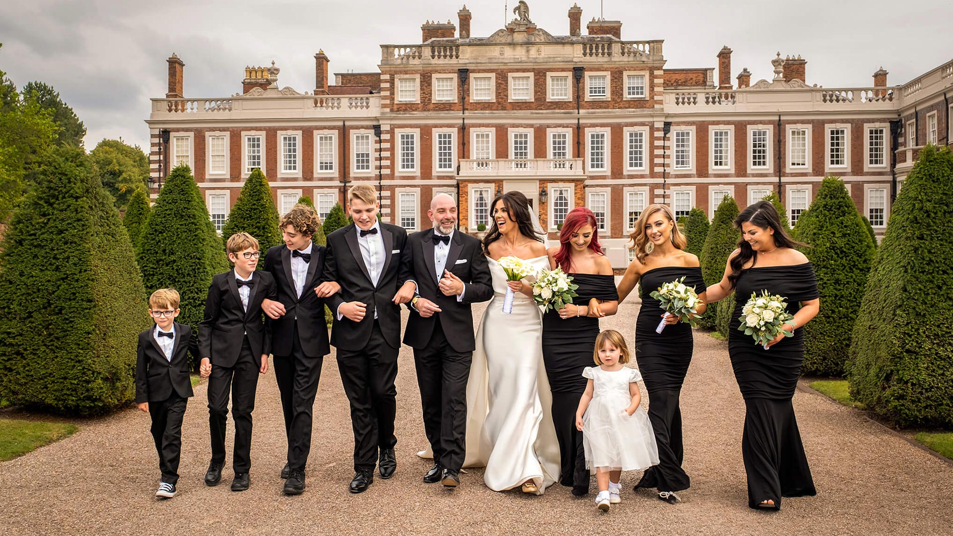 Bride and groom and children