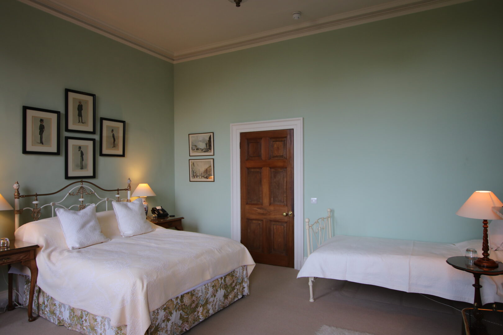 The Ambassador's Dressing Room is a Family room for 3 people and consists of a King size bed with a single bed. We have two Classic bedrooms available for you to choose from. These bedrooms are interconnecting rooms with a shared bathroom and are ideal for close family/friends. Individual bedrooms are priced at £95 per room if booked together based on two sharing. Should only one bedroom be booked this is priced at £185. Please note a third occupant can only be a child and there will be a £30 supplement. Please note no extra bed/cot is permitted.
