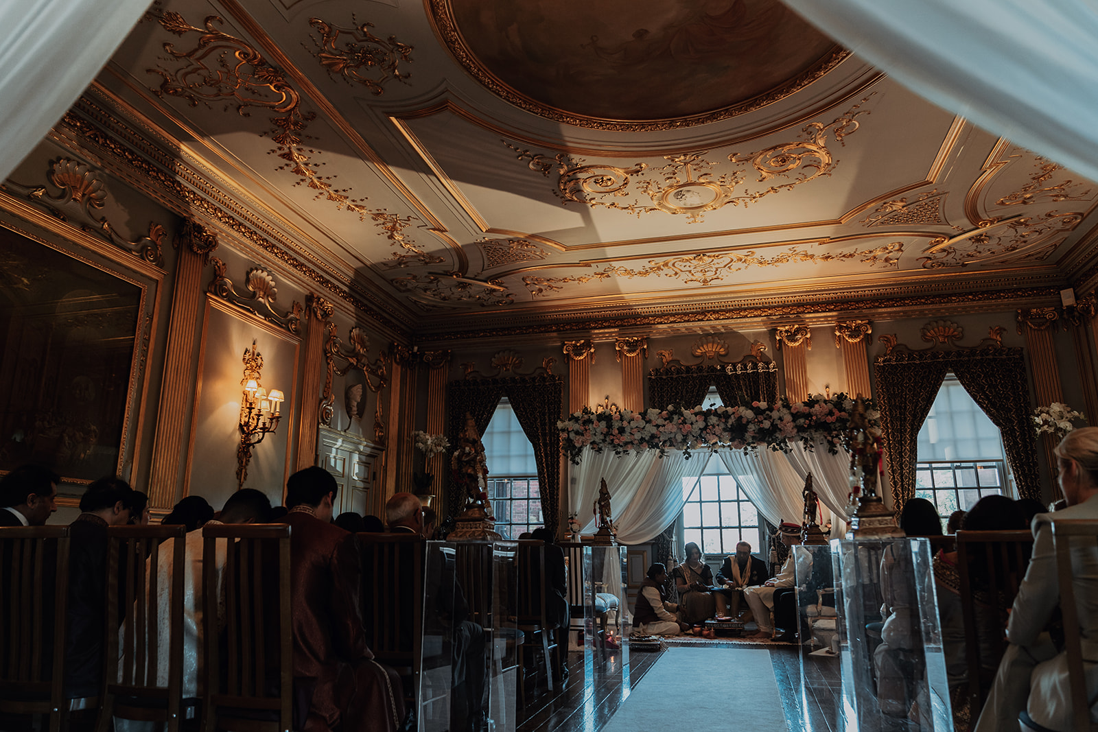 A Mendap wedding ceremony set up at Knowsley Hall with a small fire 