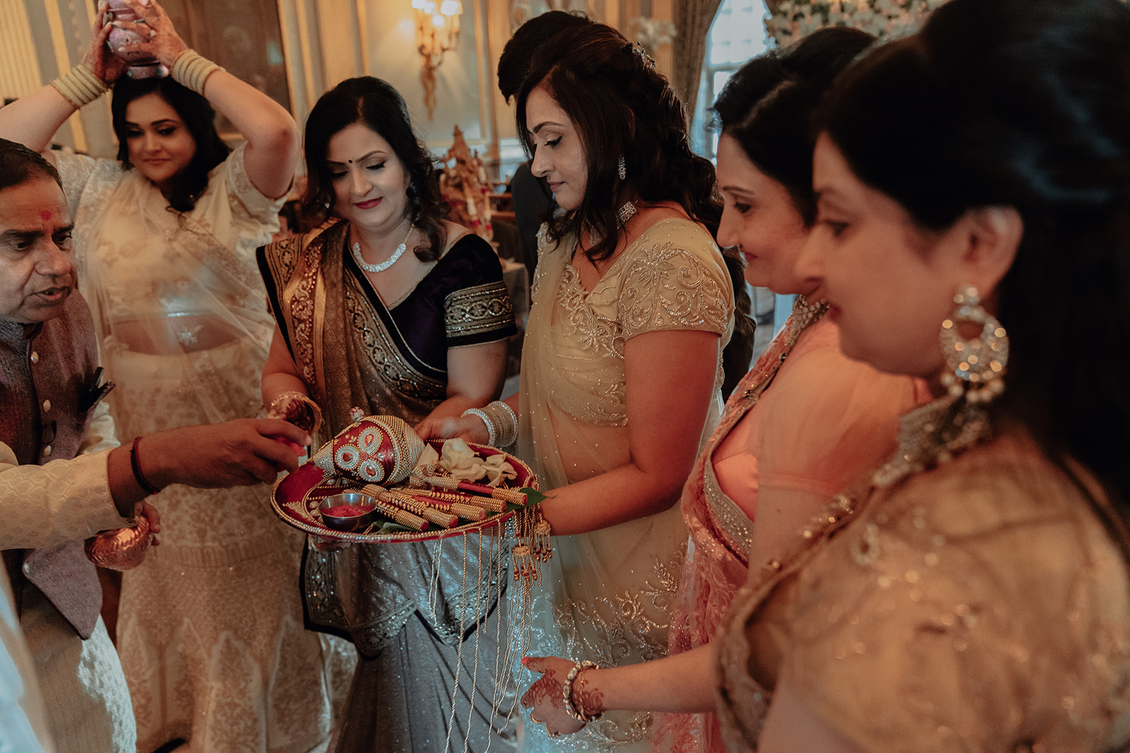 Hindu wedding with wedding guests during the ceremony at Knowsley Hall
